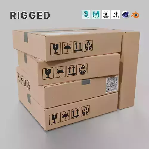 Cube Flat Cardboard Box - Rigged and Fully Customizable Low-poly 3D model