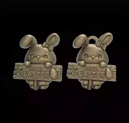 cute bunny holding happy easter board decor  3D print model