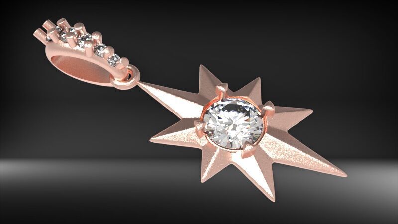 3D 8 Pointed North Star Pendant Charm Necklace Jewelry 3D print model_6