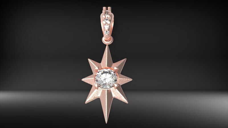 3D 8 Pointed North Star Pendant Charm Necklace Jewelry 3D print model_12