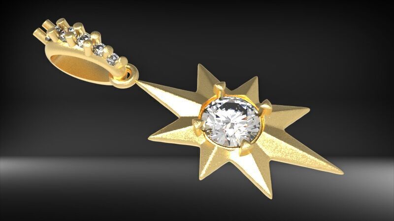 3D 8 Pointed North Star Pendant Charm Necklace Jewelry 3D print model_7