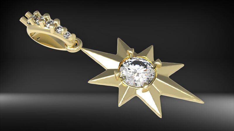 3D 8 Pointed North Star Pendant Charm Necklace Jewelry 3D print model_4