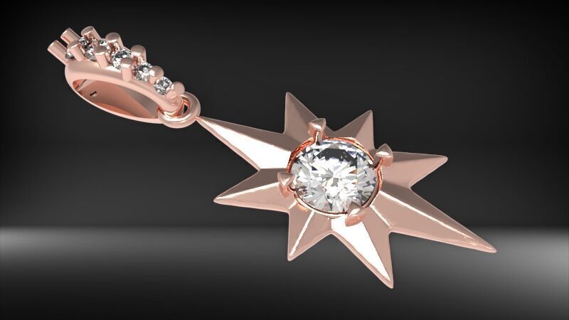 3D 8 Pointed North Star Pendant Charm Necklace Jewelry 3D print model_2