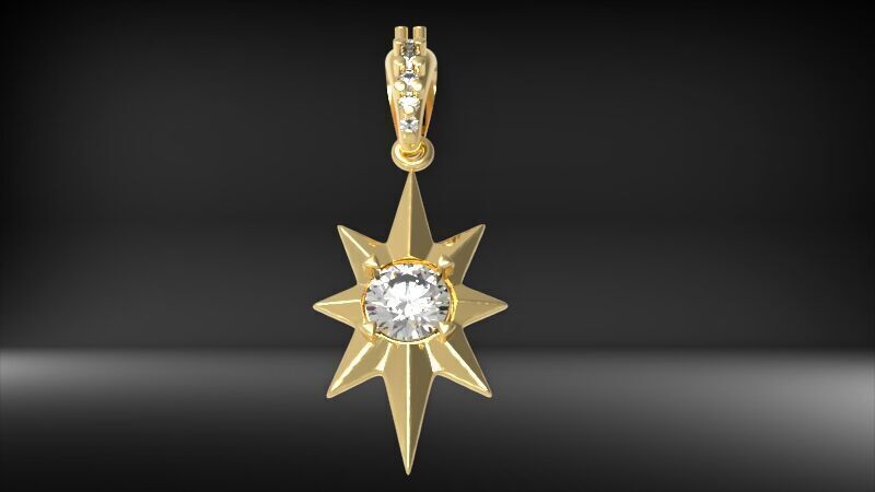 3D 8 Pointed North Star Pendant Charm Necklace Jewelry 3D print model_11