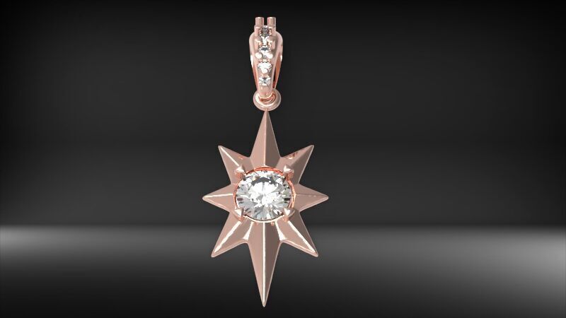 3D 8 Pointed North Star Pendant Charm Necklace Jewelry 3D print model_13