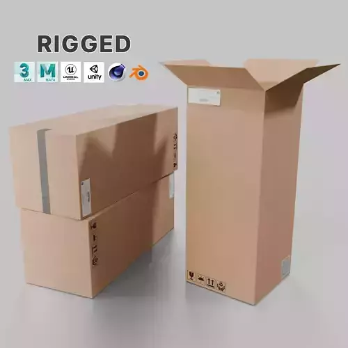 Cube Tall Cardboard Box - Rigged and Fully Customizable Low-poly 3D model