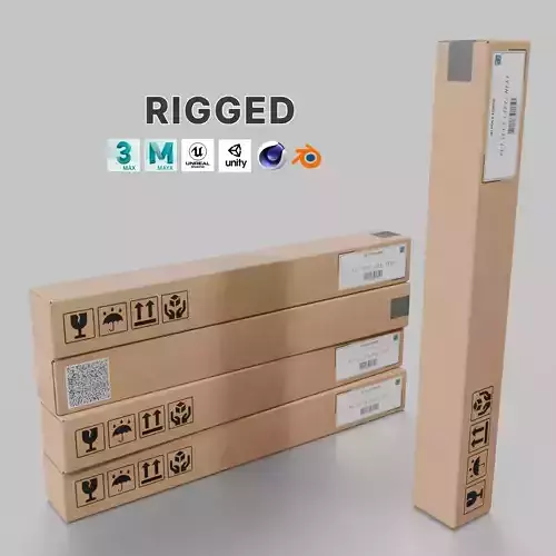 Tall Narrow Cardboard Box - Rigged and Fully Customizable Low-poly 3D model