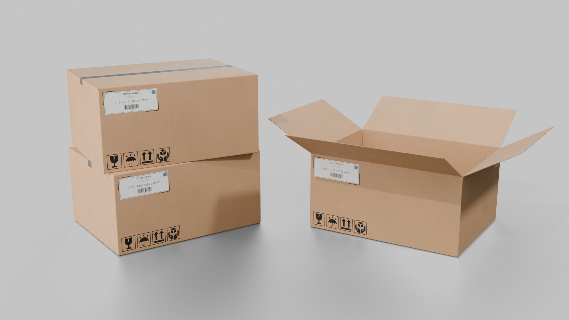 Rectangular Cardboard Box - Rigged and Fully Customizable Low-poly 3D model_6