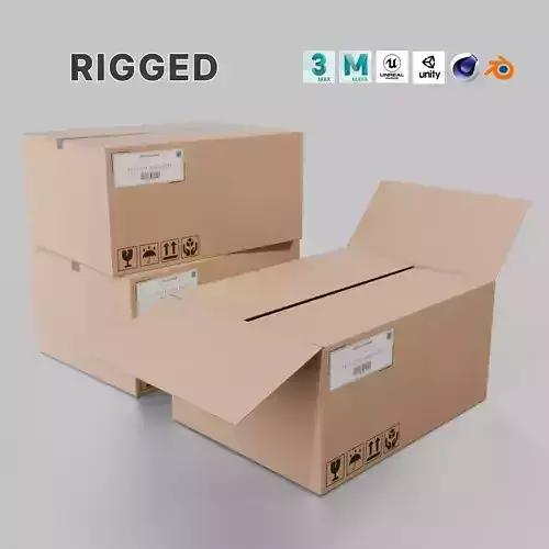 Rectangular Cardboard Box - Rigged and Fully Customizable Low-poly 3D model