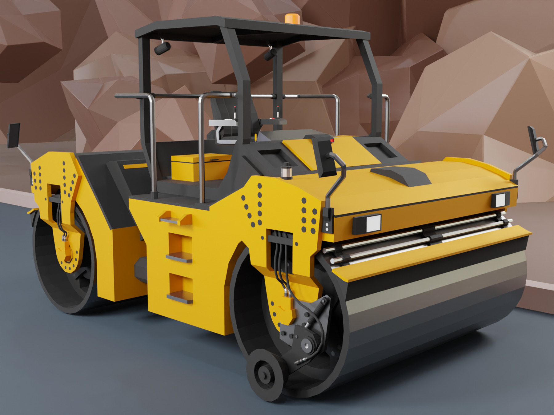 Tandem Vibratory Roller Heavy Vehicle Low-poly 3D model_2
