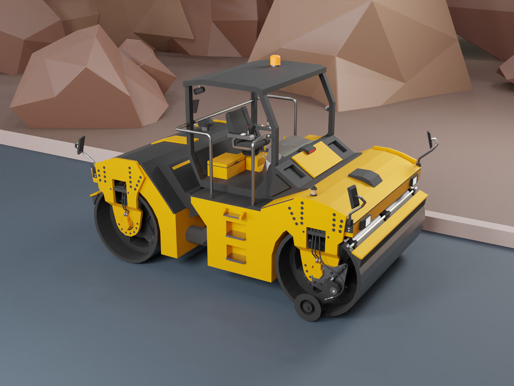 Tandem Vibratory Roller Heavy Vehicle Low-poly 3D model_1