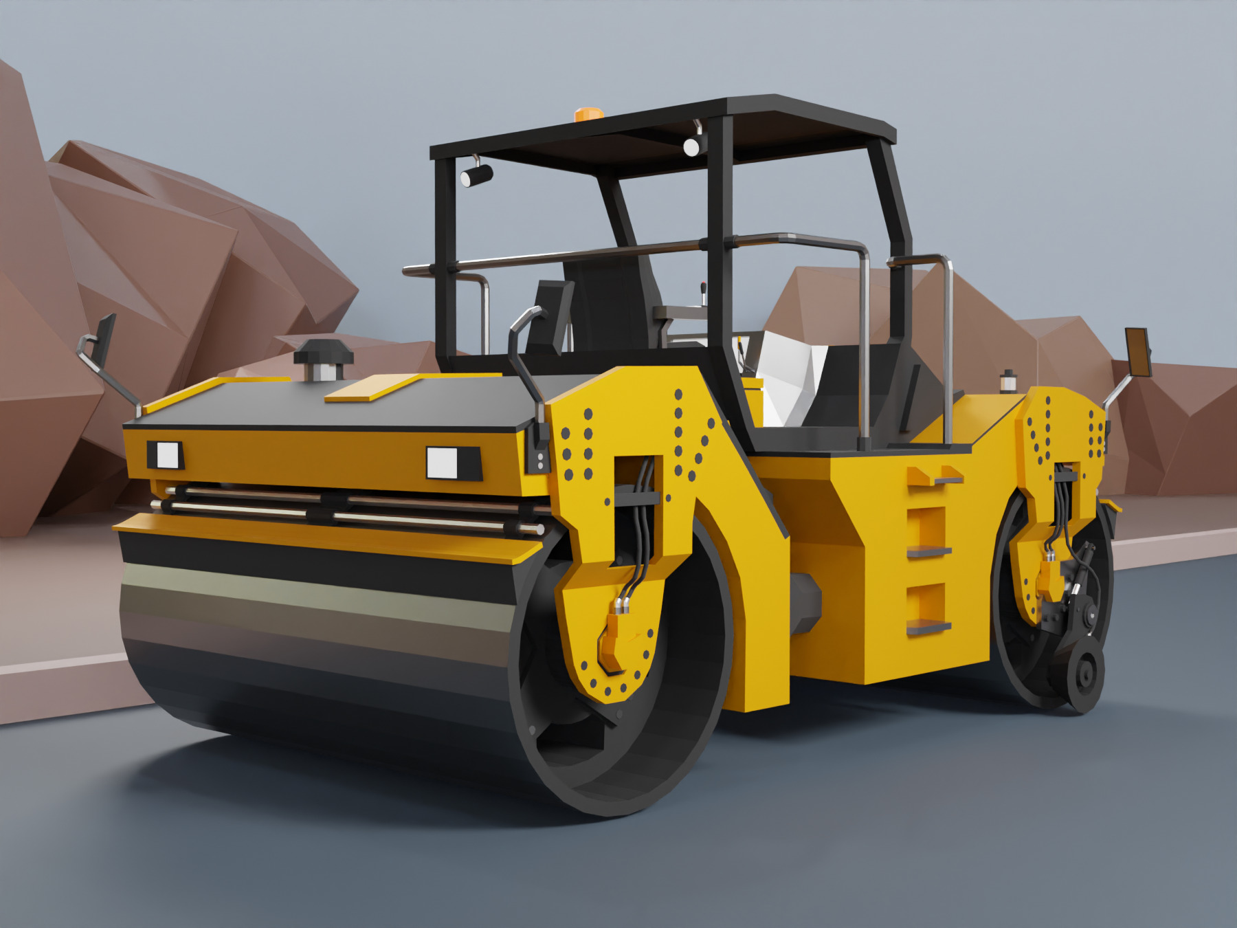 Tandem Vibratory Roller Heavy Vehicle Low-poly 3D model_4