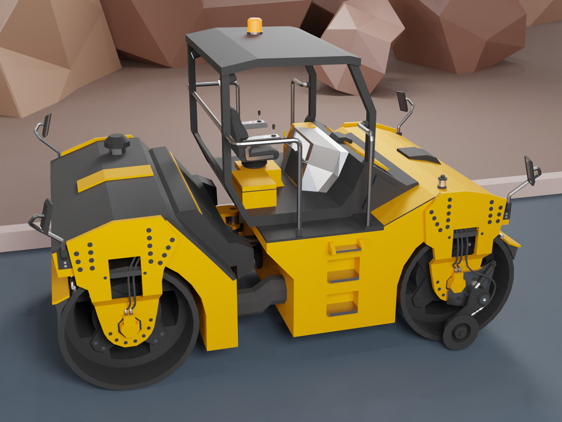 Tandem Vibratory Roller Heavy Vehicle Low-poly 3D model_3