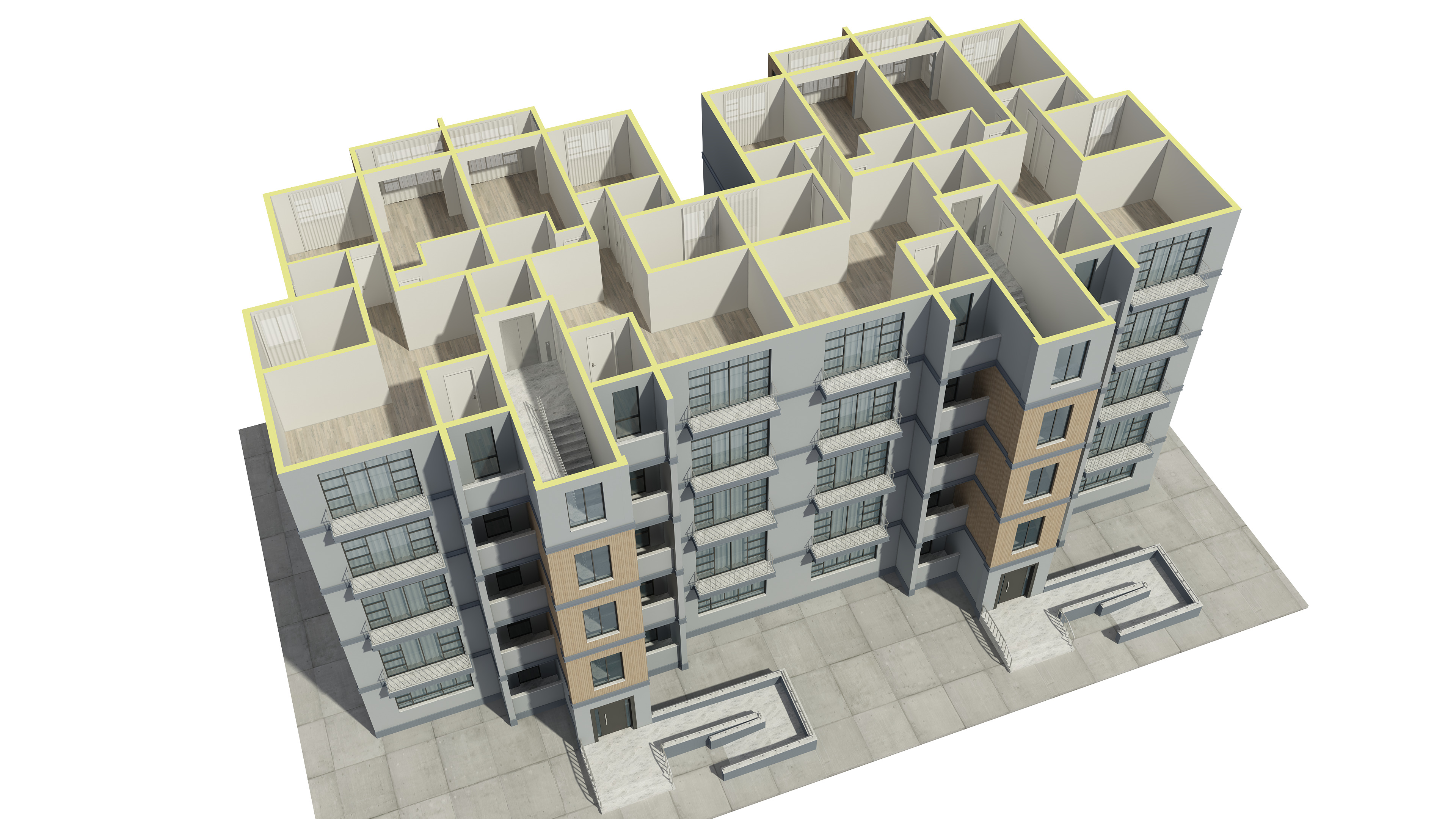 Apartment Building With Interior 3D model_10