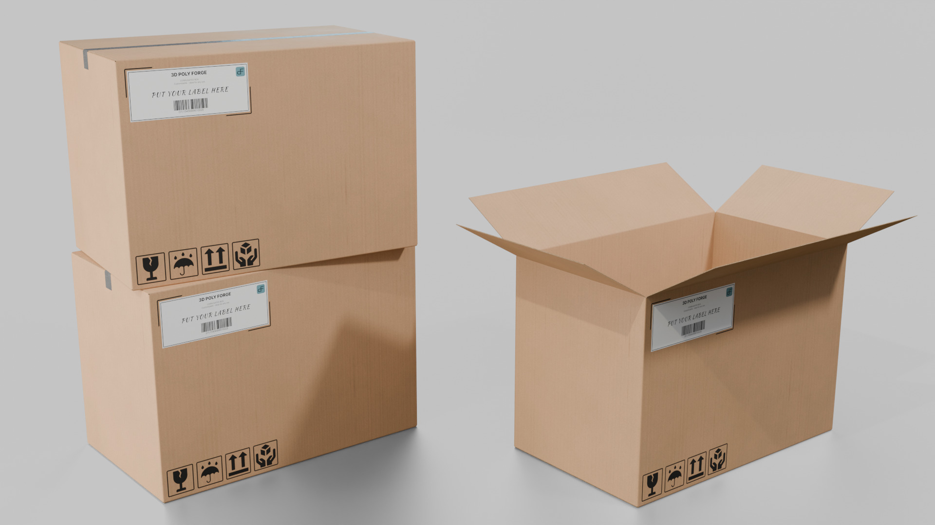 Rectangular Deep Cardboard Box - Rigged and Fully Customizable Low-poly 3D model_6