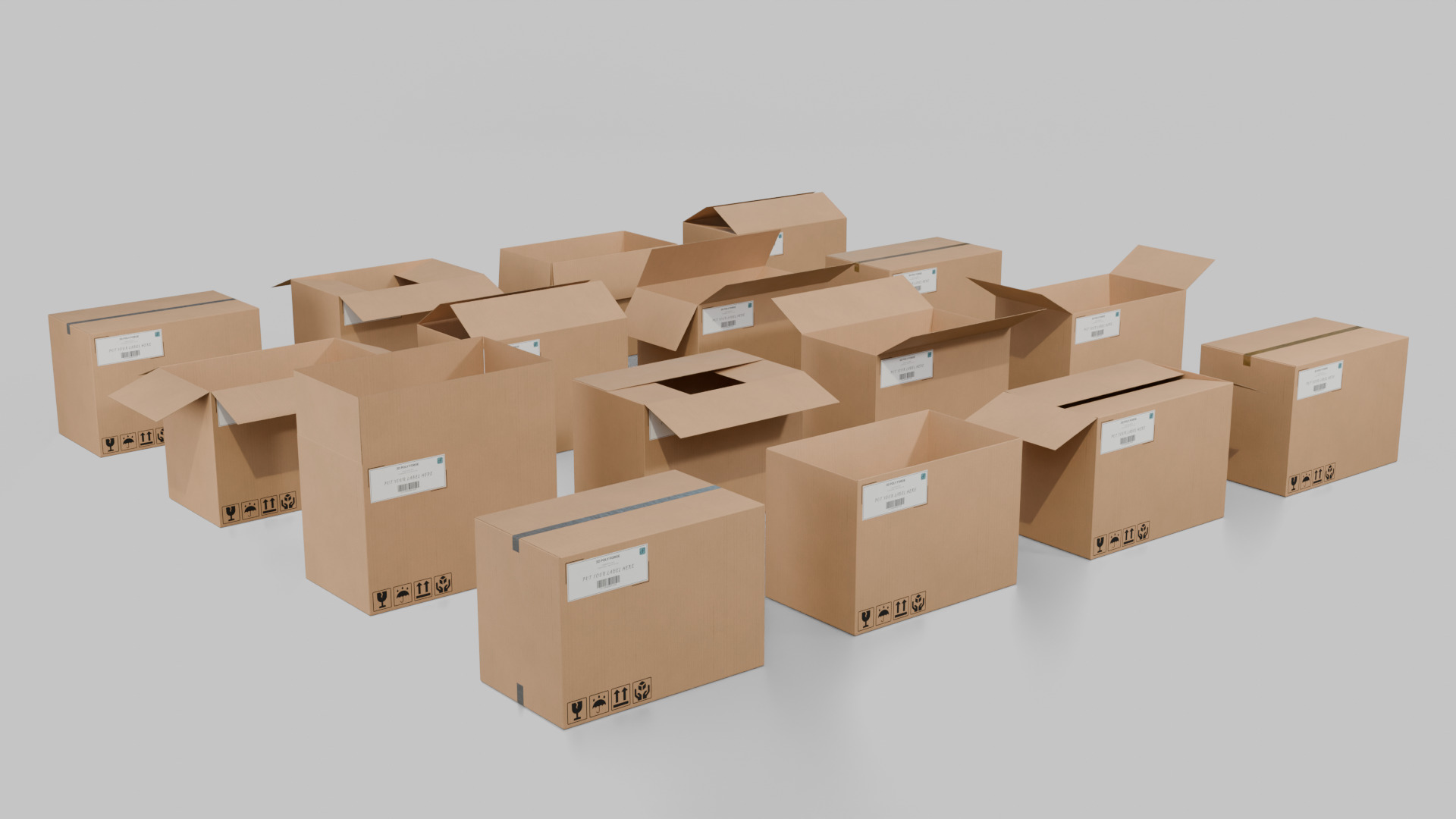 Rectangular Deep Cardboard Box - Rigged and Fully Customizable Low-poly 3D model_11