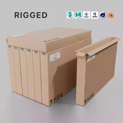 Long Deep Cardboard Box - Rigged and Fully Customizable Low-poly 3D model