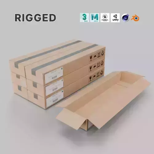 Long Flat Cardboard Box - Rigged and Fully Customizable Low-poly 3D model