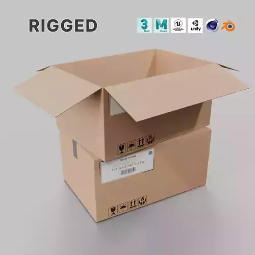 Regular Cardboard Box - Rigged and Fully Customizable Low-poly 3D model