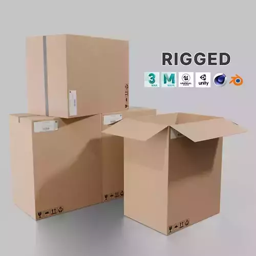 Tall Rectangular Cardboard Box - Rigged and Fully Customizable Low-poly 3D model