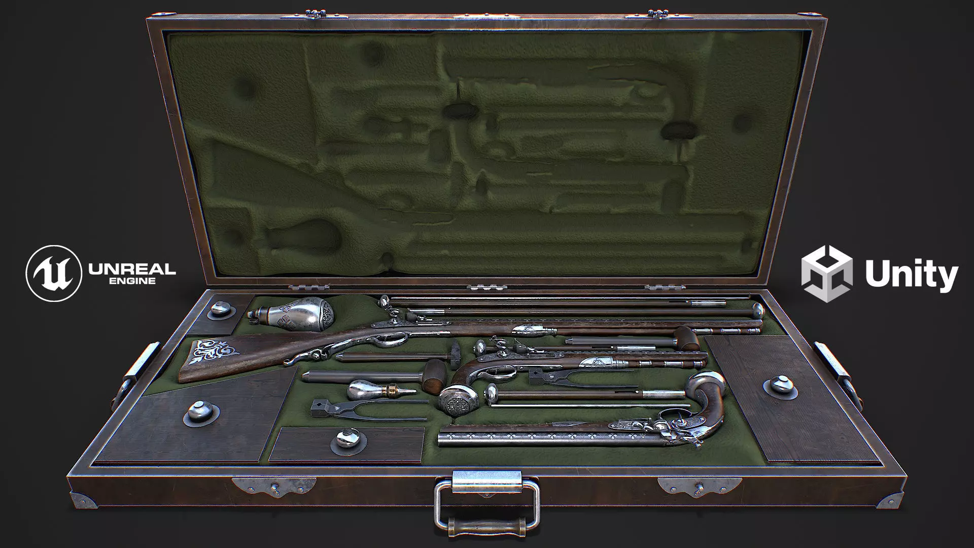 Flintlock Gun Case Low-poly 3D model_0