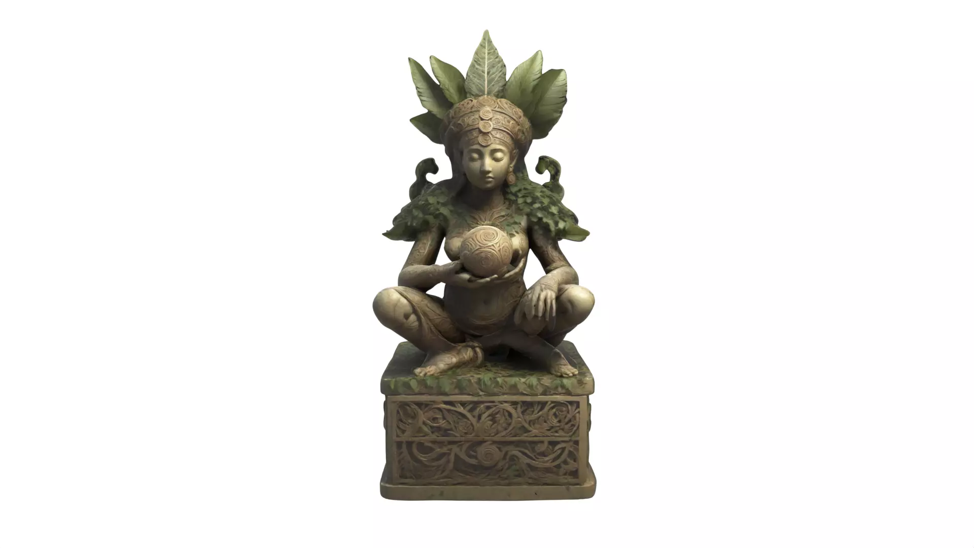 A seated female statue Low-poly 3D model_0