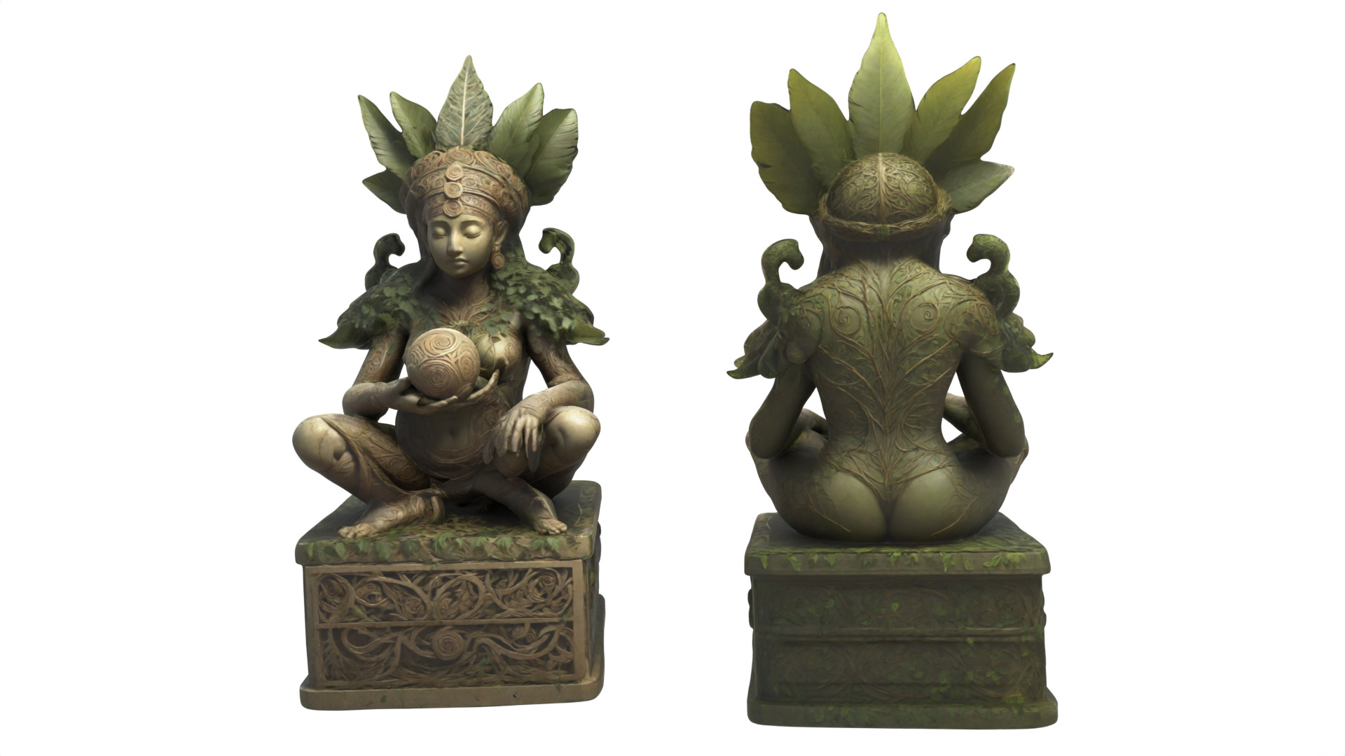 A seated female statue Low-poly 3D model_3