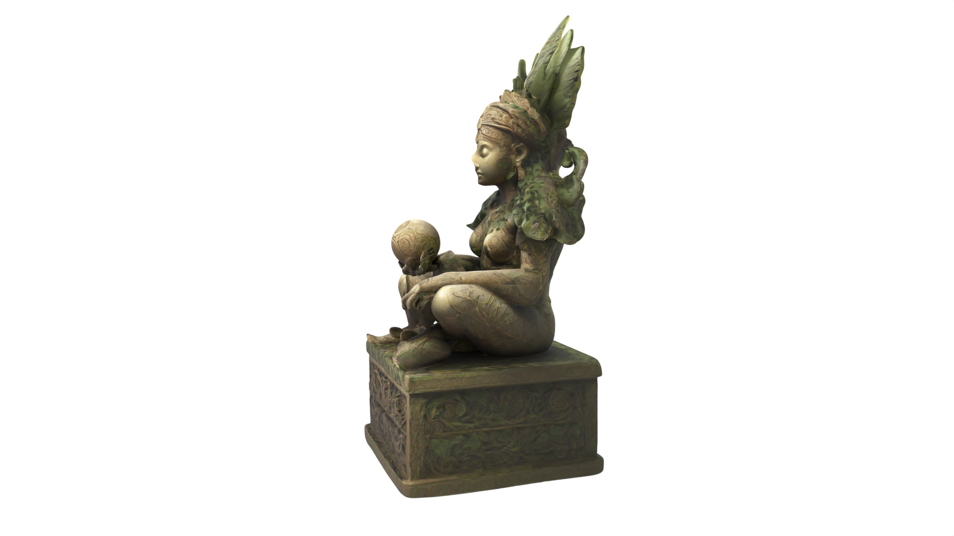 A seated female statue Low-poly 3D model_4