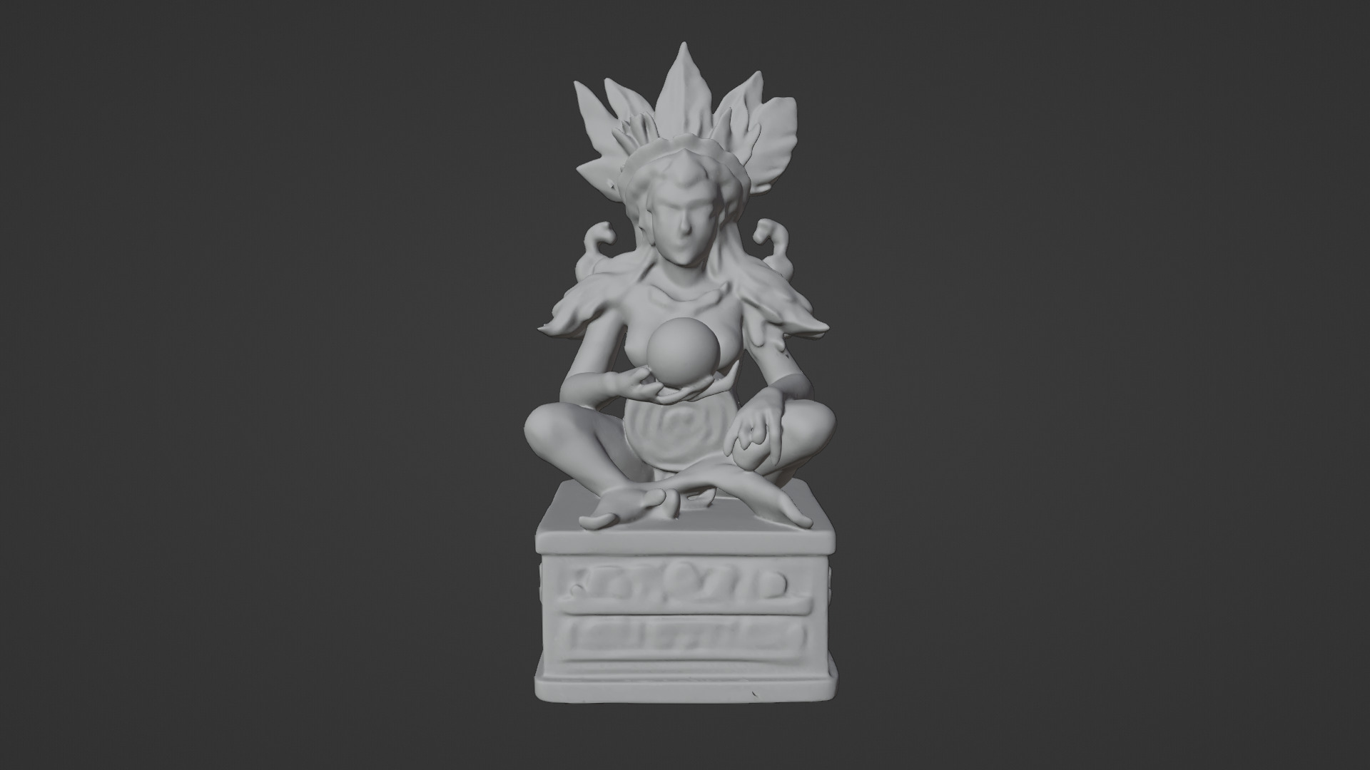 A seated female statue Low-poly 3D model_5