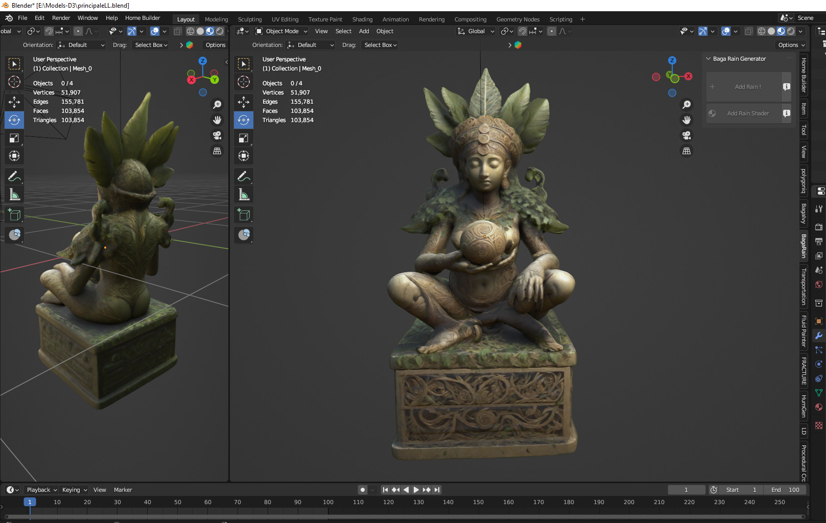 A seated female statue Low-poly 3D model_2
