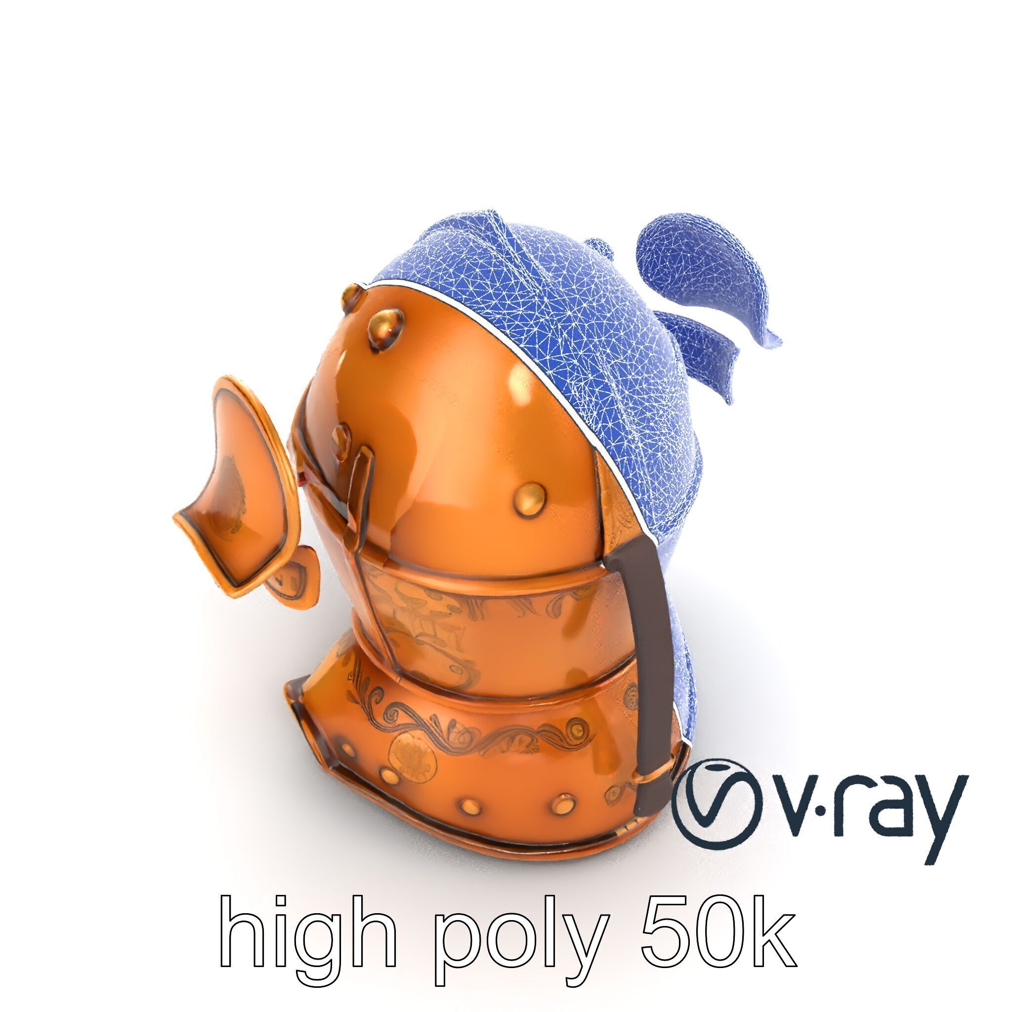 Royal Knight Armor Gold Engravings model pack Low-poly 3D model_32