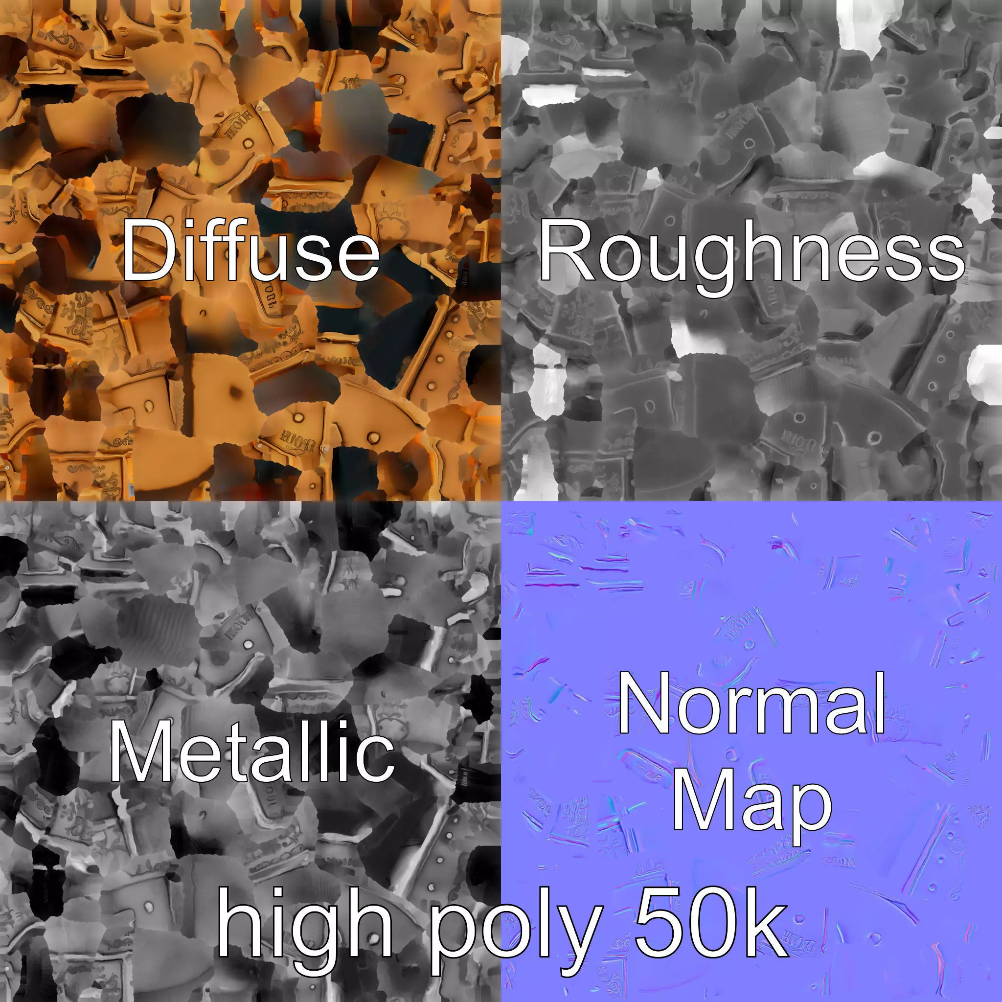 Royal Knight Armor Gold Engravings model pack Low-poly 3D model_0