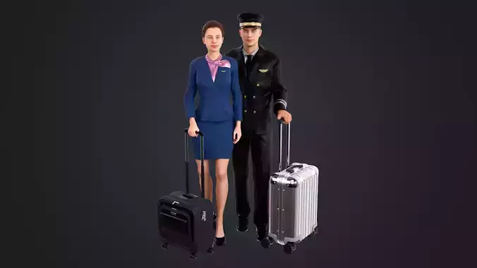 Pilot and stewardess Low-poly 3D model