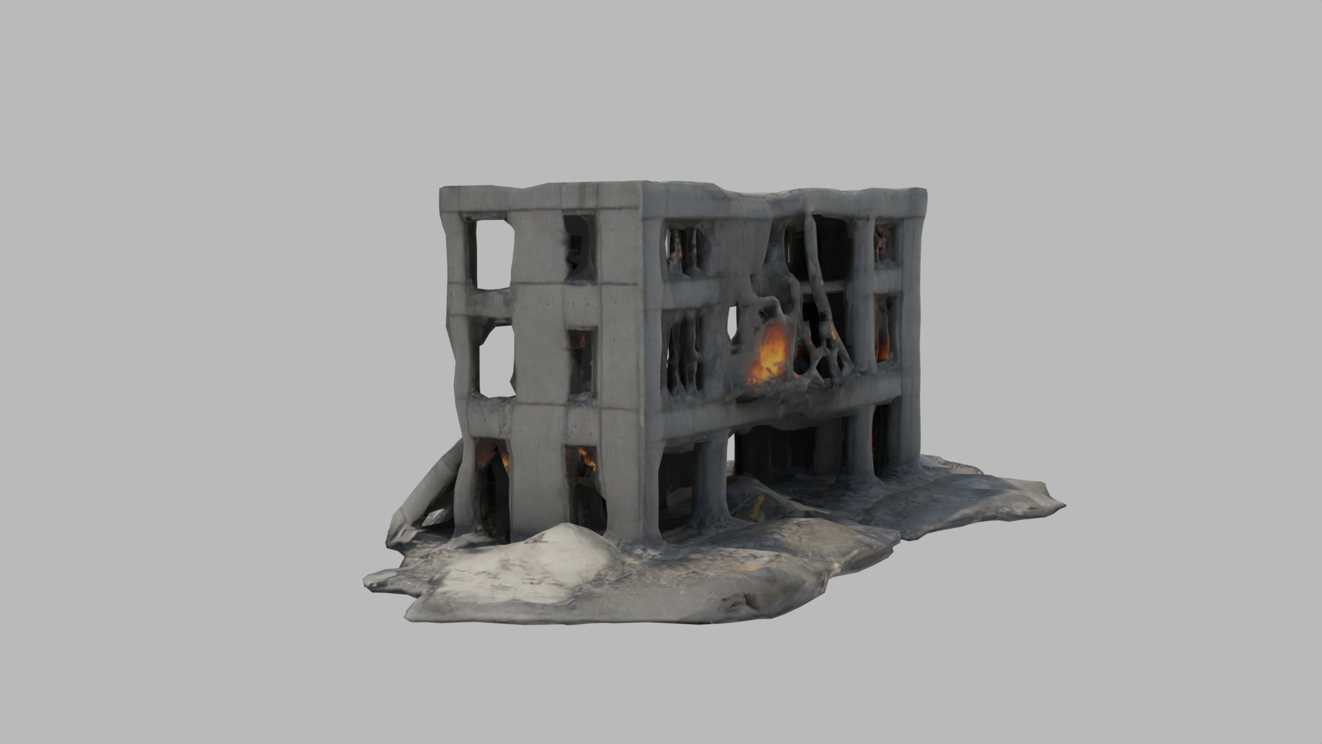bombared bulding 01 Low-poly 3D model_3