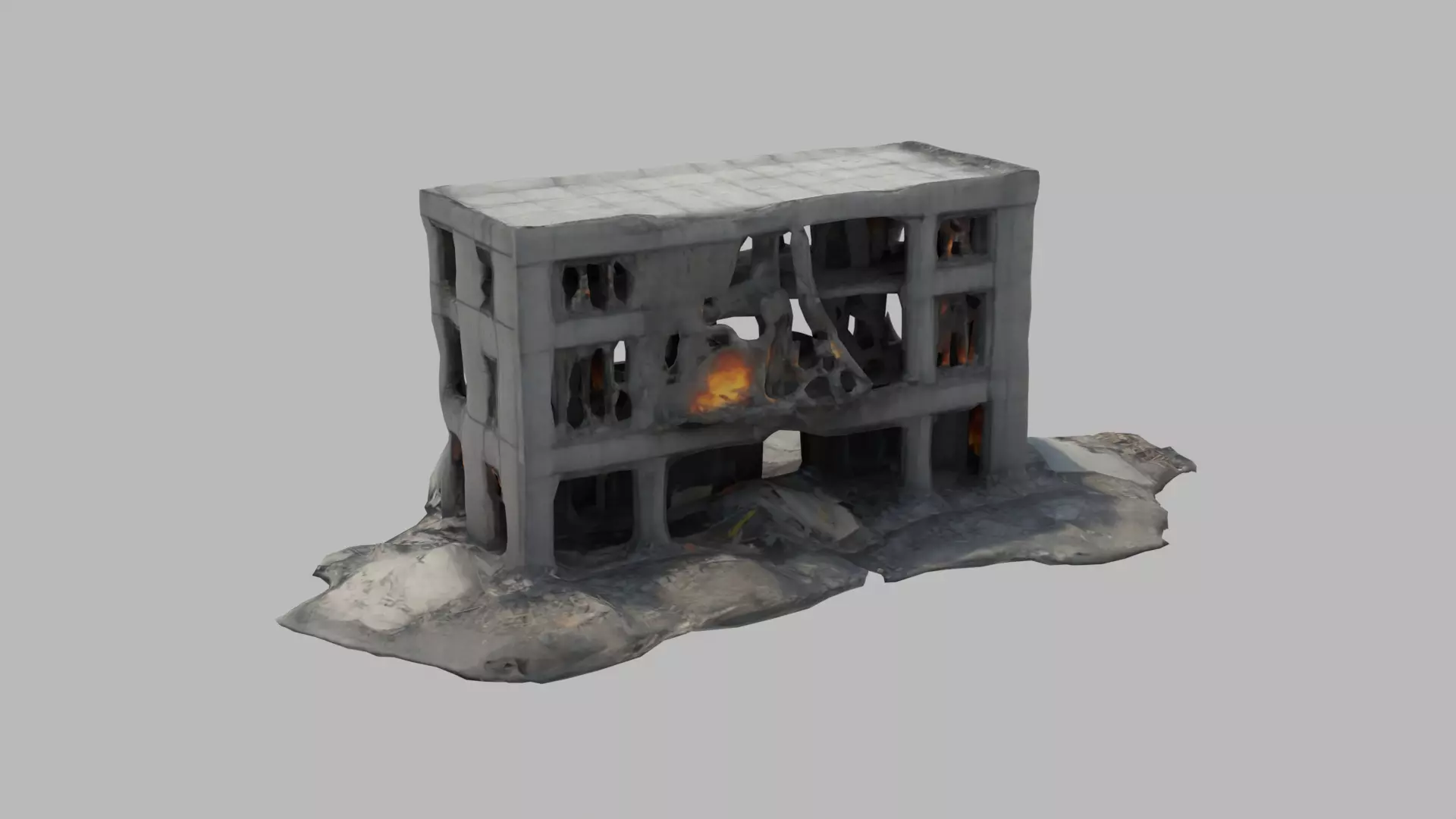 bombared bulding 01 Low-poly 3D model_0