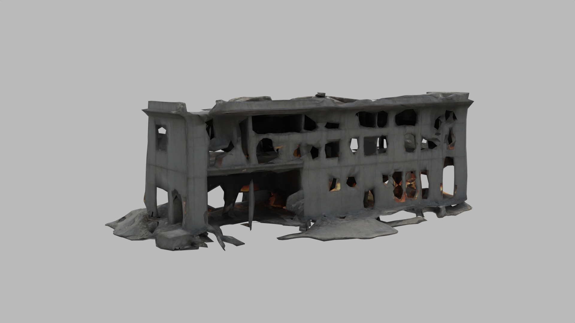 bombared bulding 02 Low-poly 3D model_3