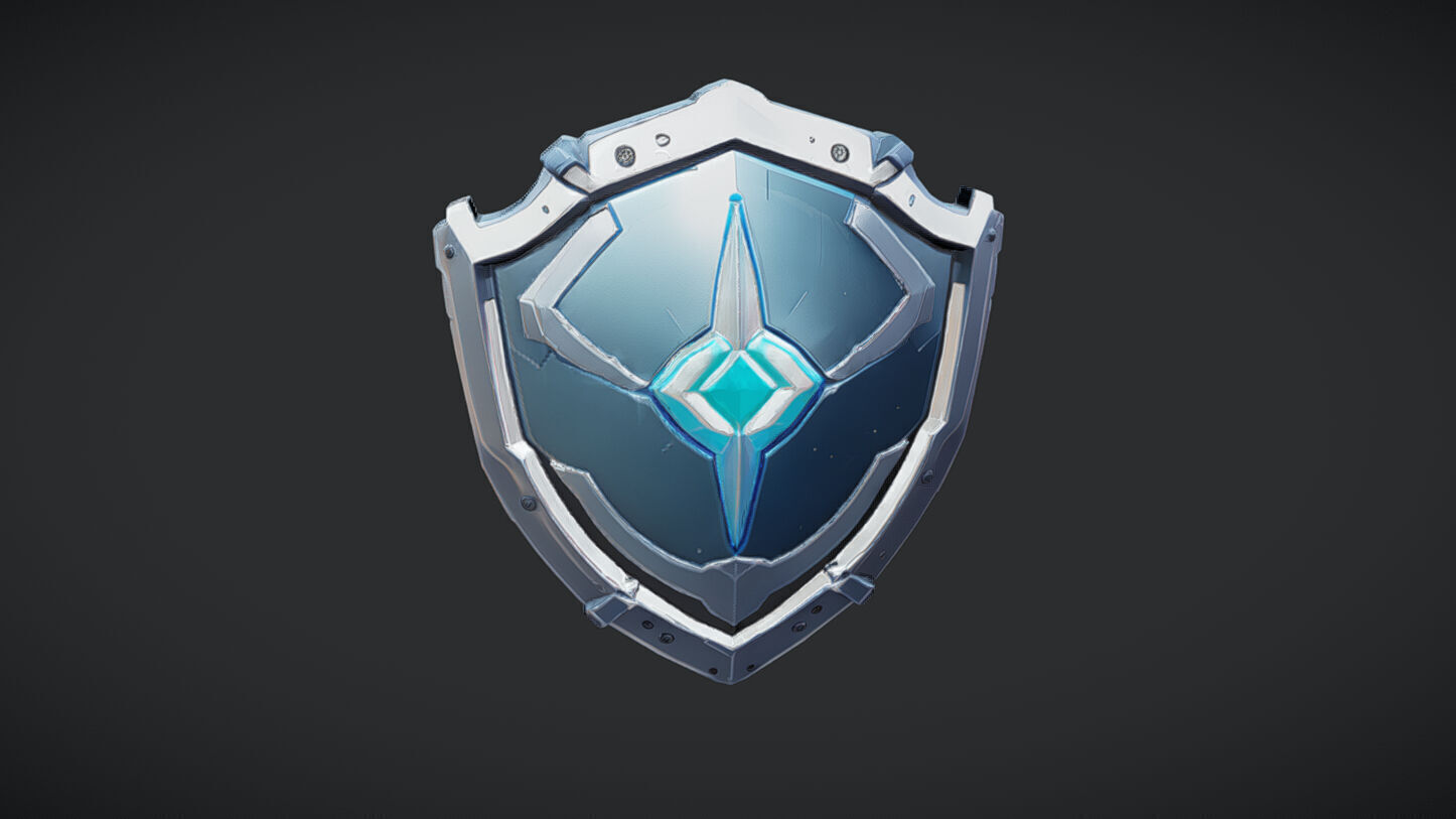 Futuristic shield with glowing emblem 3D model_4
