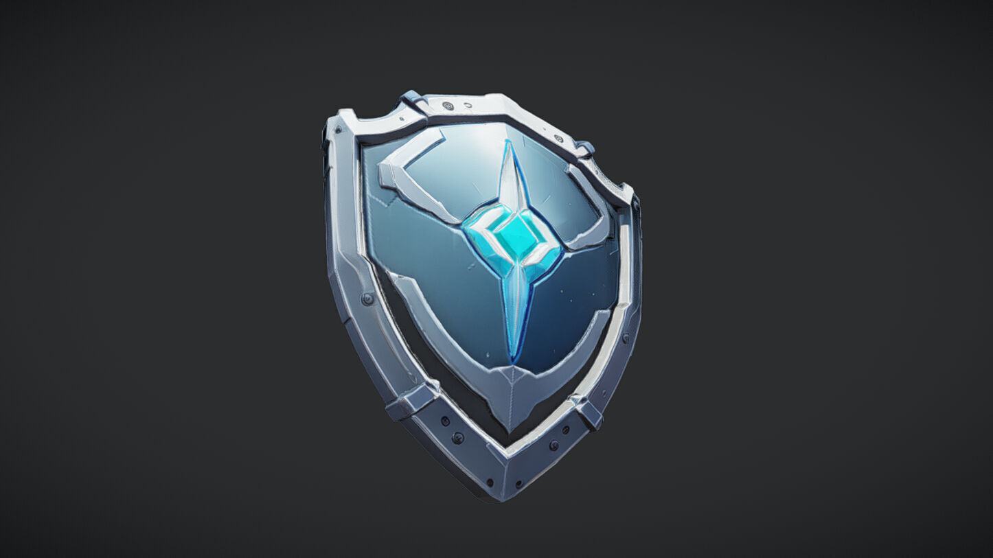 Futuristic shield with glowing emblem 3D model_2
