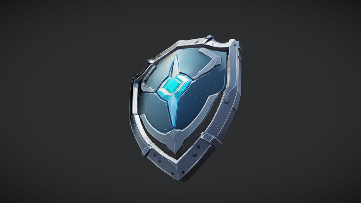 Futuristic shield with glowing emblem 3D model_3