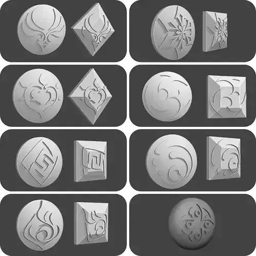 Genshin Impact all Element rune 3D print model