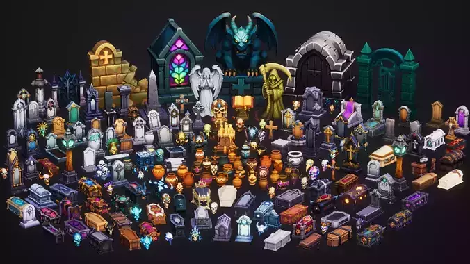 Stylized Mega Graveyard Asset Bundle - 200 Gameready Asset