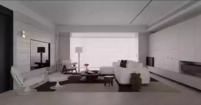 Living room in Mid-Century Modern style 3D model