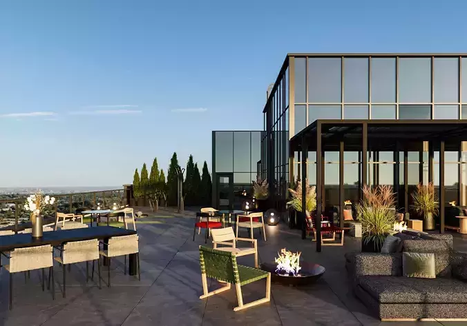 3D Rooftop Design Model  Modern Green Luxury Commercial Rooftop