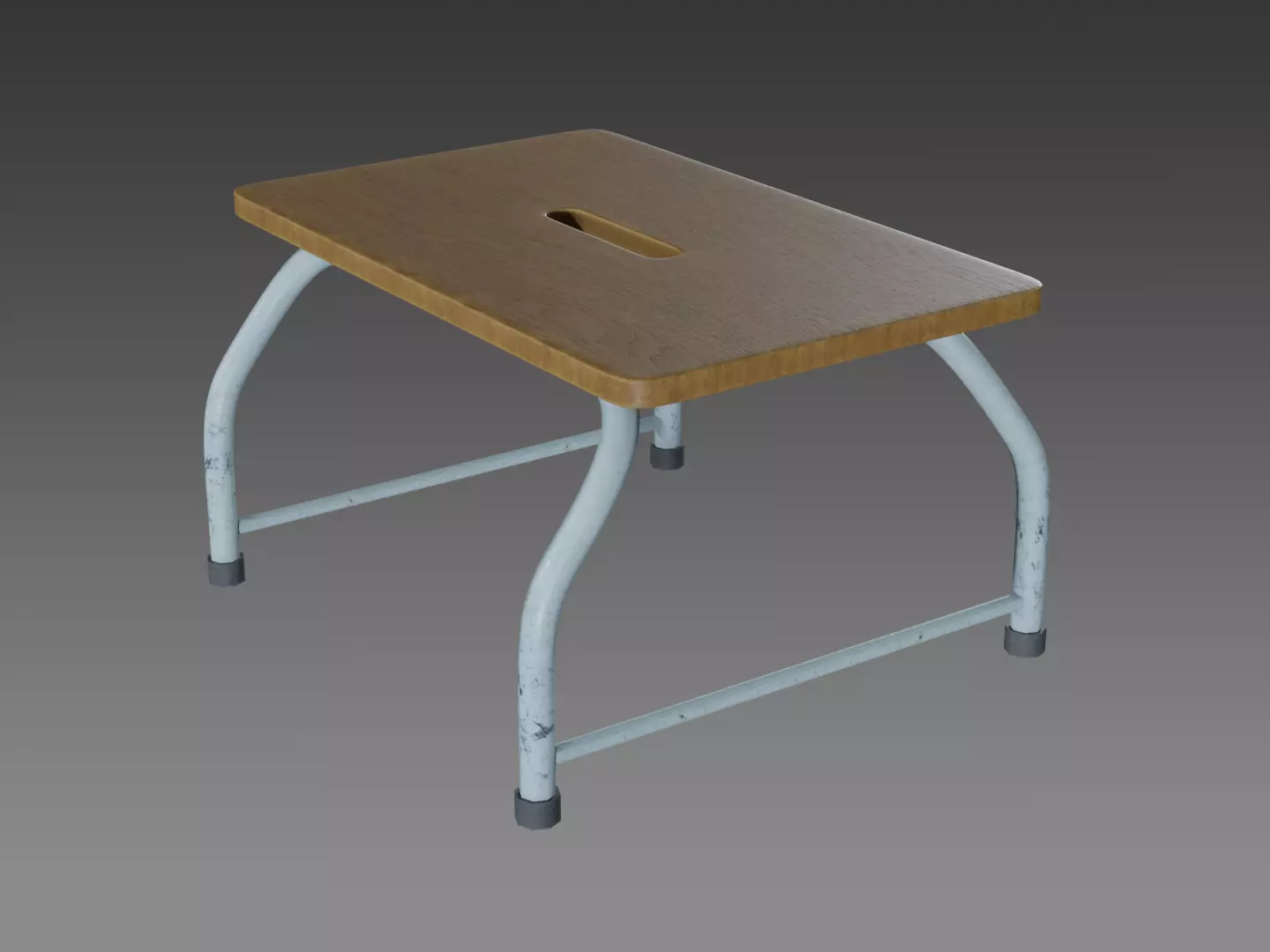 Wooden Single Step Stool Low-poly 3D model_0