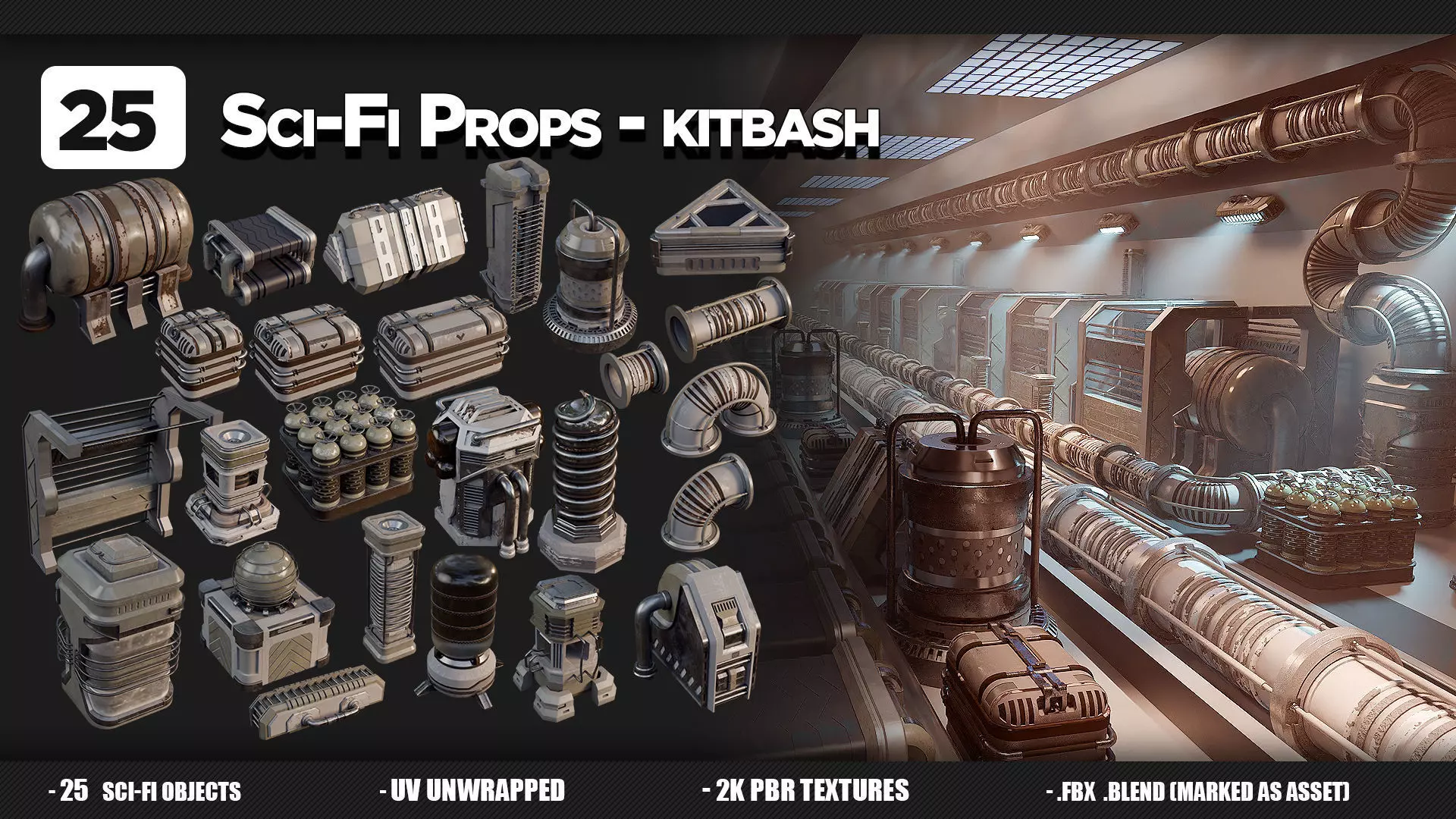 25 Sci-Fi Props - Kitbash - Vol 10 3D model_0