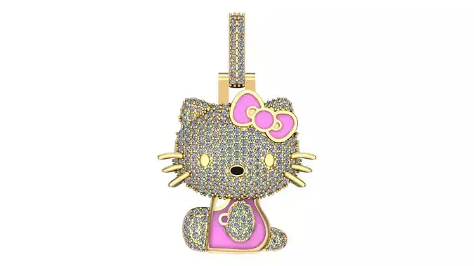 Hello Kitty Inspired Diamond Pendant - 3D CAD Model