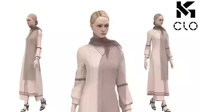 Elegant Desi Eastern Dress with Scarf 3D Model 4K Textures CLO3D