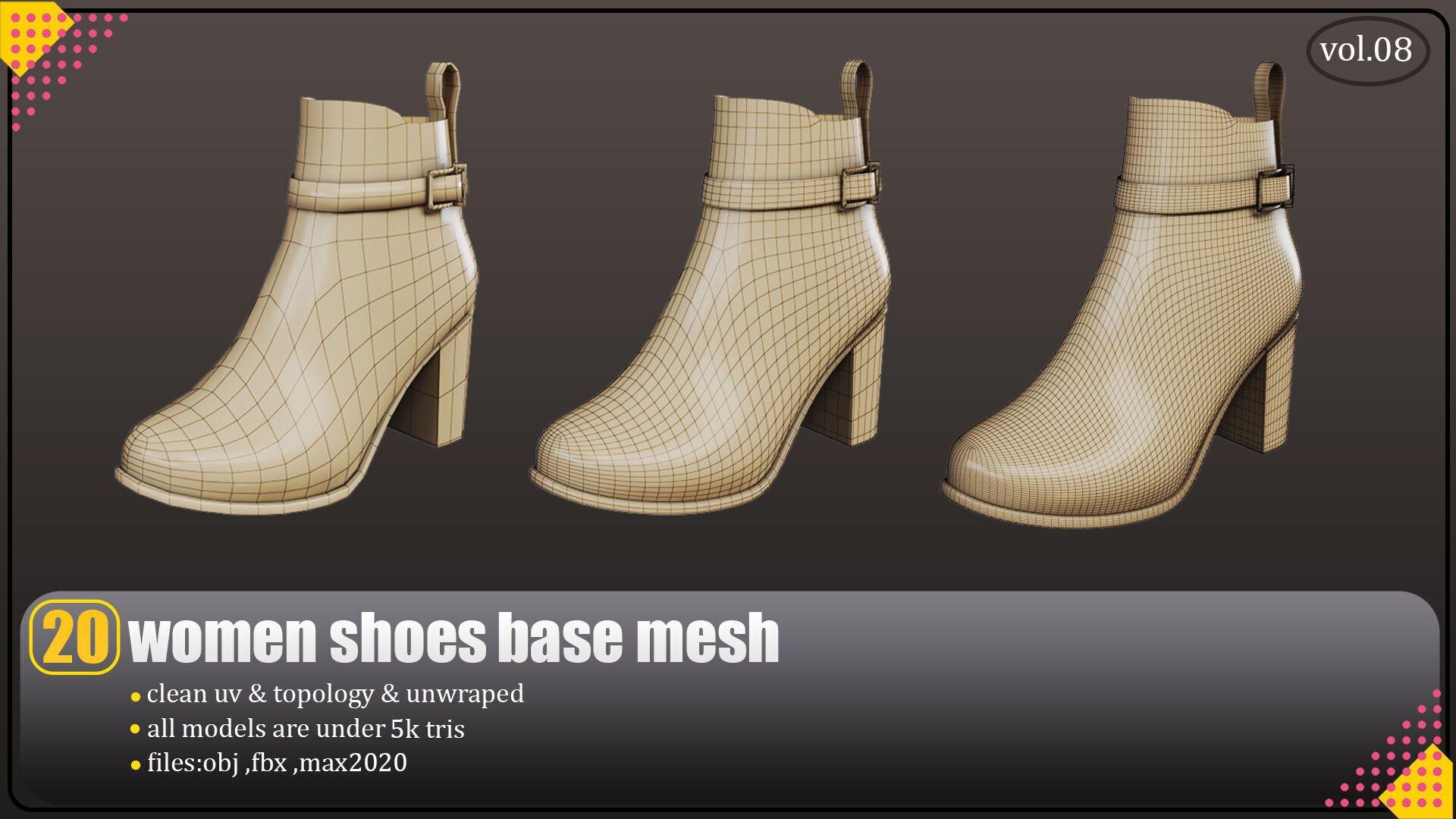 20 women shoes lowpoly basemesh Low-poly 3D model Low-poly 3D model_1