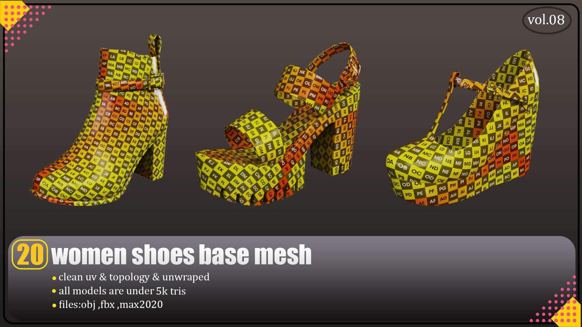 20 women shoes lowpoly basemesh Low-poly 3D model Low-poly 3D model_2