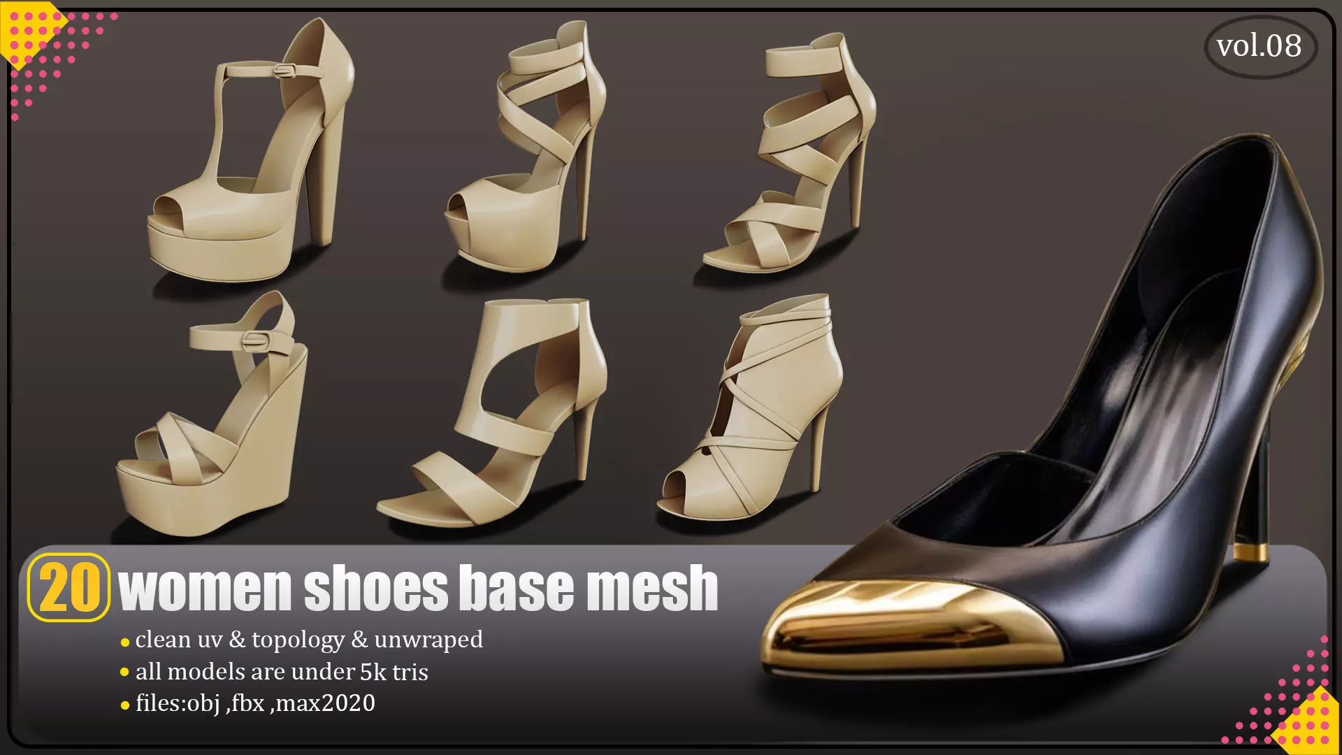 20 women shoes lowpoly basemesh Low-poly 3D model Low-poly 3D model_0